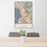 24x36 Berkeley California Map Print Portrait Orientation in Woodblock Style Behind 2 Chairs Table and Potted Plant