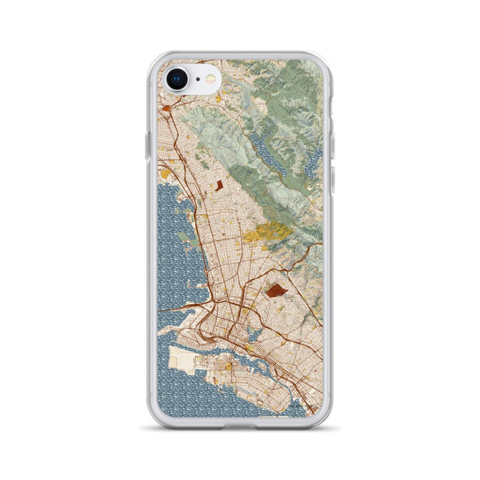 Custom Berkeley California Map iPhone SE Phone Case in Woodblock