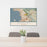 24x36 Berkeley California Map Print Landscape Orientation in Woodblock Style Behind 2 Chairs Table and Potted Plant