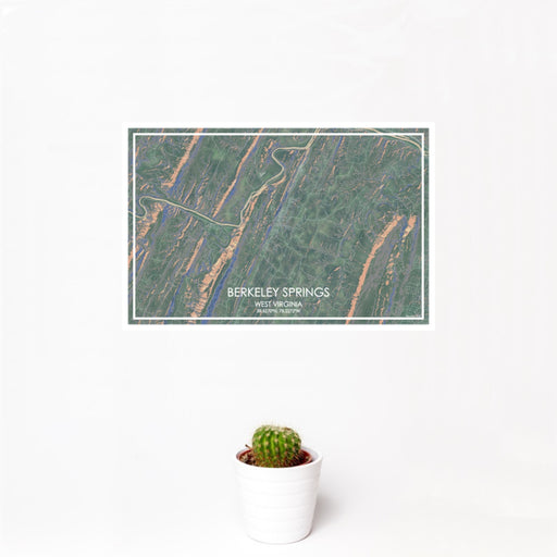 12x18 Berkeley Springs West Virginia Map Print Landscape Orientation in Afternoon Style With Small Cactus Plant in White Planter