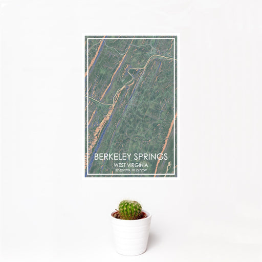 12x18 Berkeley Springs West Virginia Map Print Portrait Orientation in Afternoon Style With Small Cactus Plant in White Planter