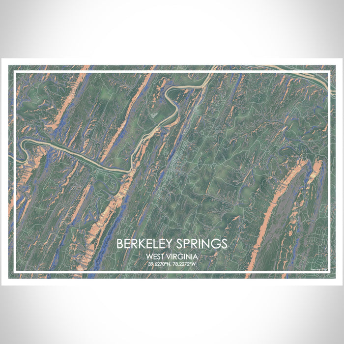 Berkeley Springs West Virginia Map Print Landscape Orientation in Afternoon Style With Shaded Background