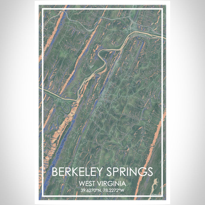 Berkeley Springs West Virginia Map Print Portrait Orientation in Afternoon Style With Shaded Background