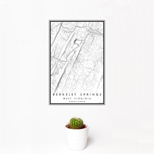 12x18 Berkeley Springs West Virginia Map Print Portrait Orientation in Classic Style With Small Cactus Plant in White Planter