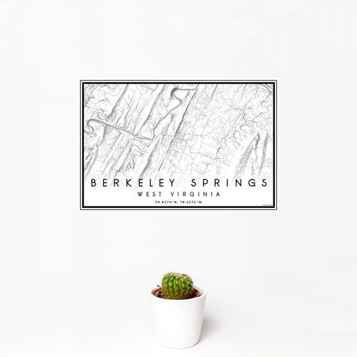 12x18 Berkeley Springs West Virginia Map Print Landscape Orientation in Classic Style With Small Cactus Plant in White Planter
