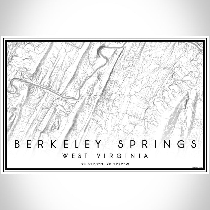 Berkeley Springs West Virginia Map Print Landscape Orientation in Classic Style With Shaded Background