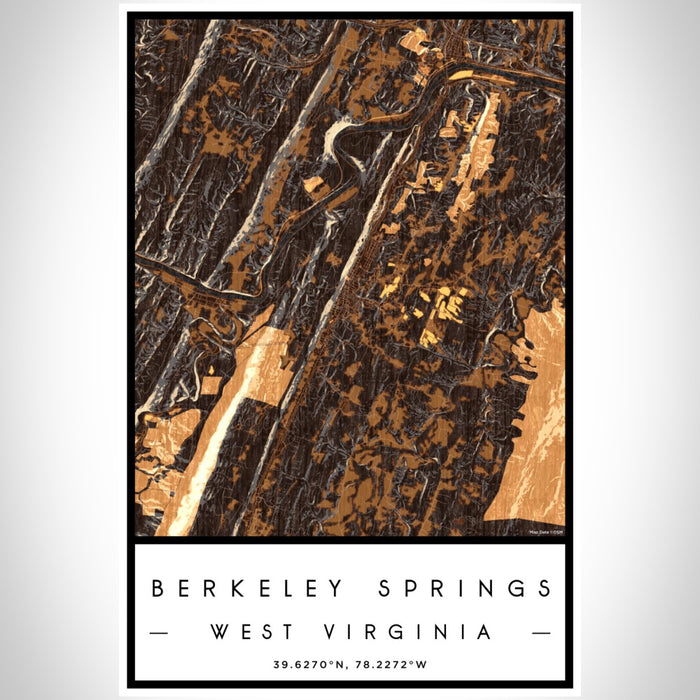 Berkeley Springs West Virginia Map Print Portrait Orientation in Ember Style With Shaded Background