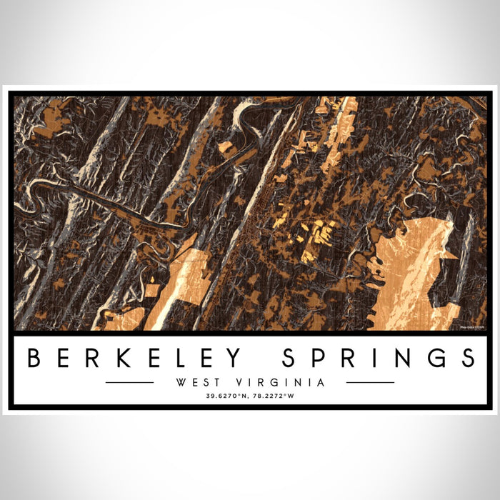 Berkeley Springs West Virginia Map Print Landscape Orientation in Ember Style With Shaded Background