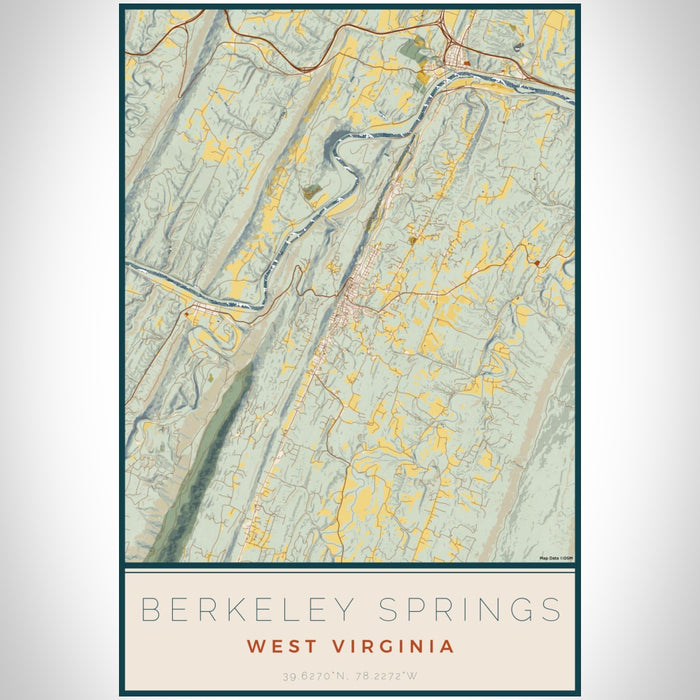 Berkeley Springs West Virginia Map Print Portrait Orientation in Woodblock Style With Shaded Background