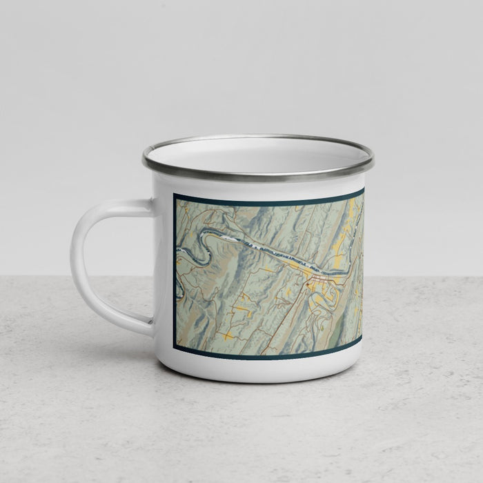 Left View Custom Berkeley Springs West Virginia Map Enamel Mug in Woodblock
