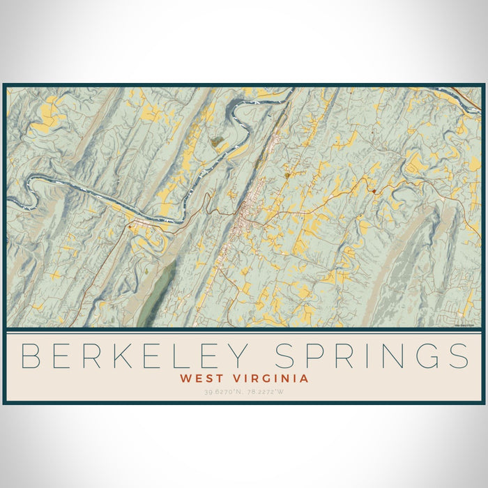 Berkeley Springs West Virginia Map Print Landscape Orientation in Woodblock Style With Shaded Background