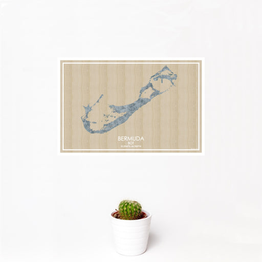 12x18 Bermuda BOT Map Print Landscape Orientation in Afternoon Style With Small Cactus Plant in White Planter