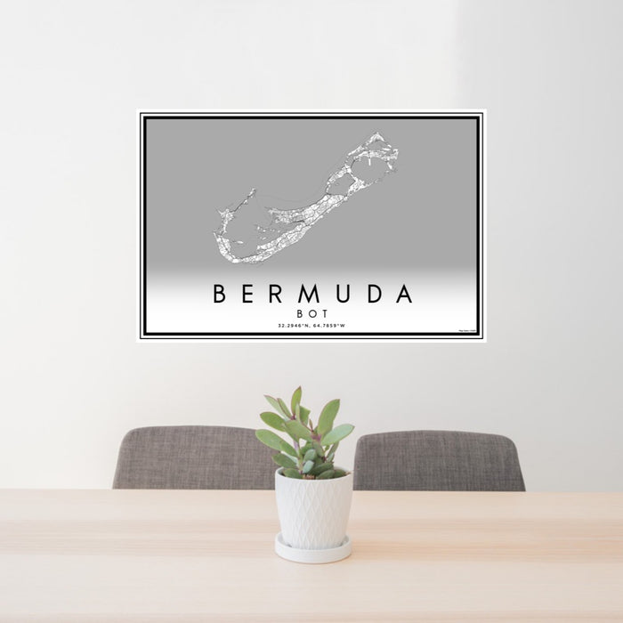 24x36 Bermuda BOT Map Print Lanscape Orientation in Classic Style Behind 2 Chairs Table and Potted Plant