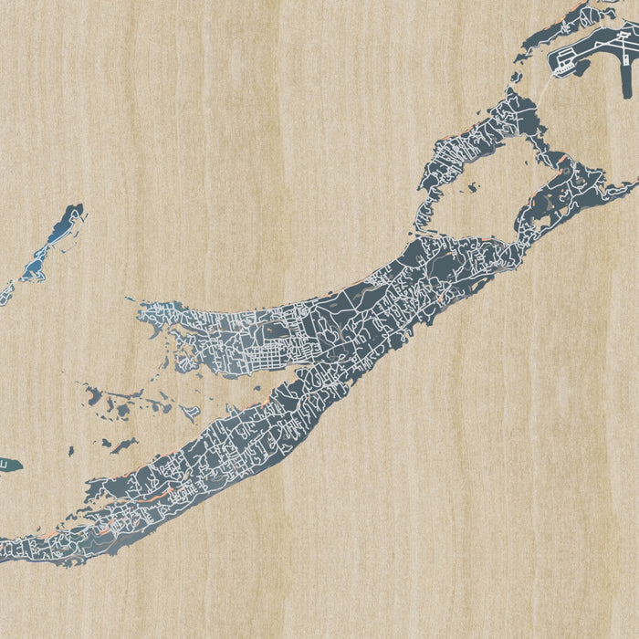 Bermuda BOT Map Print in Afternoon Style Zoomed In Close Up Showing Details