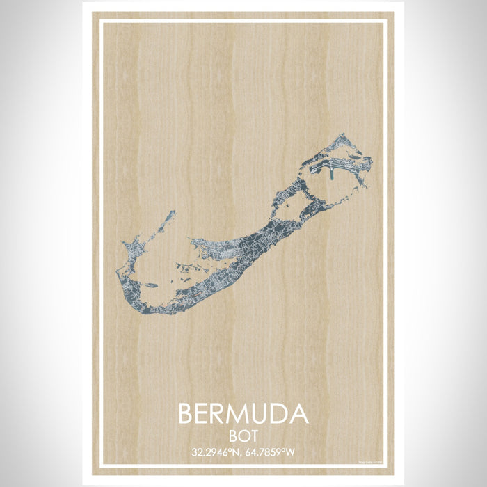 Bermuda BOT Map Print Portrait Orientation in Afternoon Style With Shaded Background