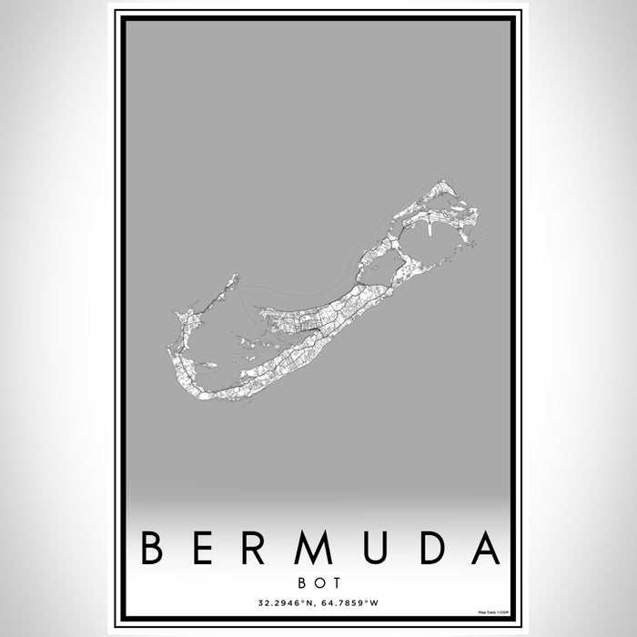 Bermuda BOT Map Print Portrait Orientation in Classic Style With Shaded Background