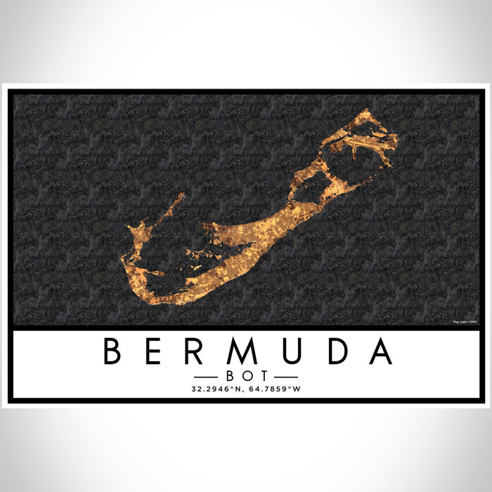Bermuda BOT Map Print Landscape Orientation in Ember Style With Shaded Background