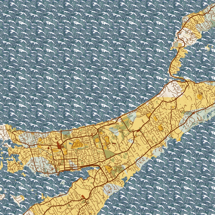 Bermuda BOT Map Print in Woodblock Style Zoomed In Close Up Showing Details