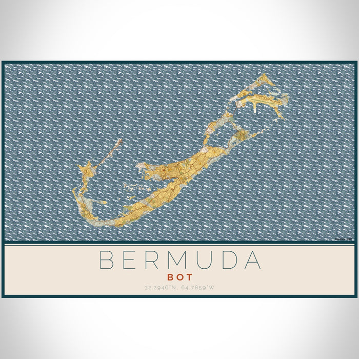 Bermuda BOT Map Print Landscape Orientation in Woodblock Style With Shaded Background