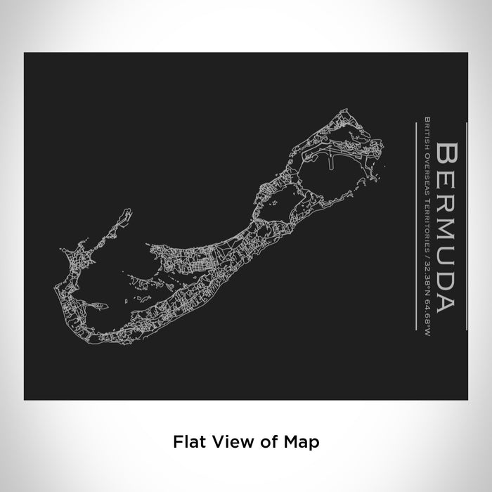 Rendered View of Bermuda British Overseas Territories Map Engraving on 20oz Stainless Steel Insulated Bottle with Bamboo Top in Black