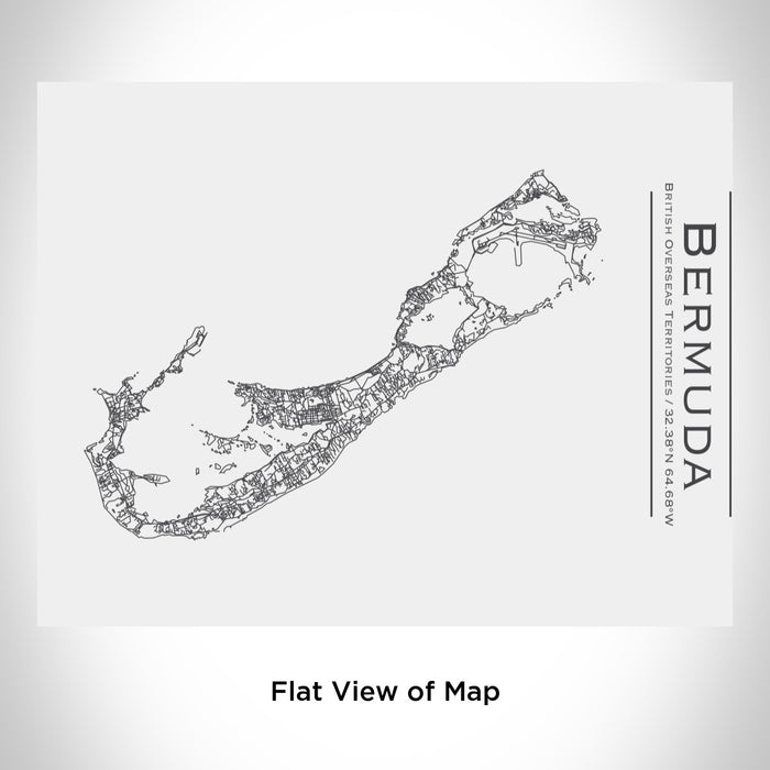 Rendered View of Bermuda British Overseas Territories Map Engraving on 20oz Stainless Steel Insulated Bottle with Bamboo Top in White