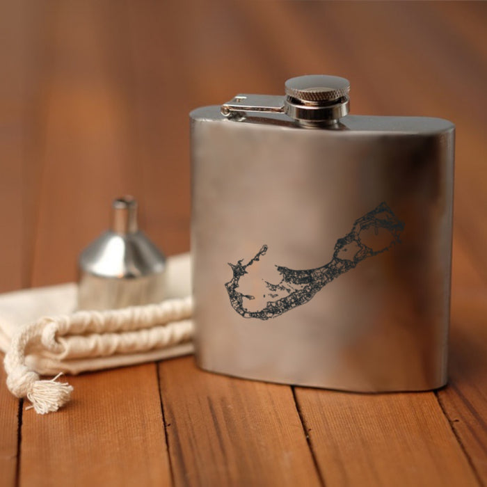 Bermuda British Overseas Territories Custom Engraved City Map Inscription Coordinates on 6oz Stainless Steel Flask