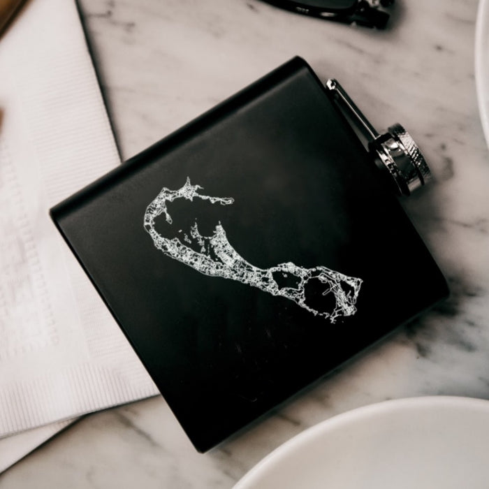 Bermuda British Overseas Territories Custom Engraved City Map Inscription Coordinates on 6oz Stainless Steel Flask in Black