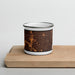 Front View Custom Berwyn Illinois Map Enamel Mug in Ember on Cutting Board