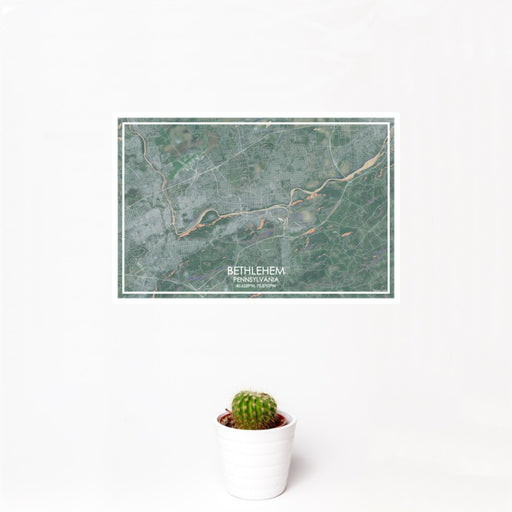 12x18 Bethlehem Pennsylvania Map Print Landscape Orientation in Afternoon Style With Small Cactus Plant in White Planter