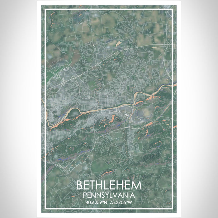 Bethlehem Pennsylvania Map Print Portrait Orientation in Afternoon Style With Shaded Background