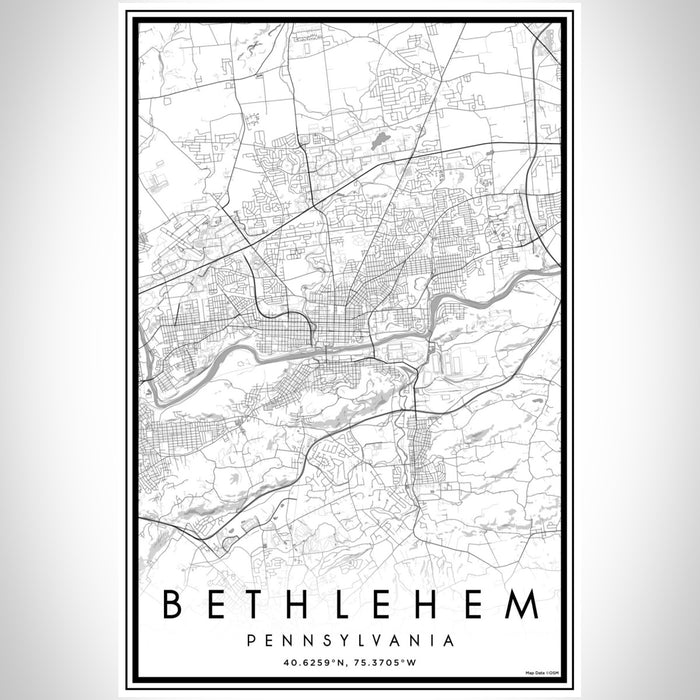 Bethlehem Pennsylvania Map Print Portrait Orientation in Classic Style With Shaded Background