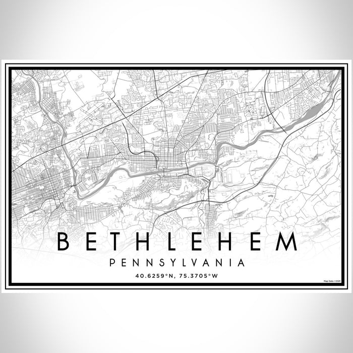 Bethlehem Pennsylvania Map Print Landscape Orientation in Classic Style With Shaded Background