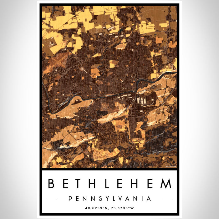 Bethlehem Pennsylvania Map Print Portrait Orientation in Ember Style With Shaded Background