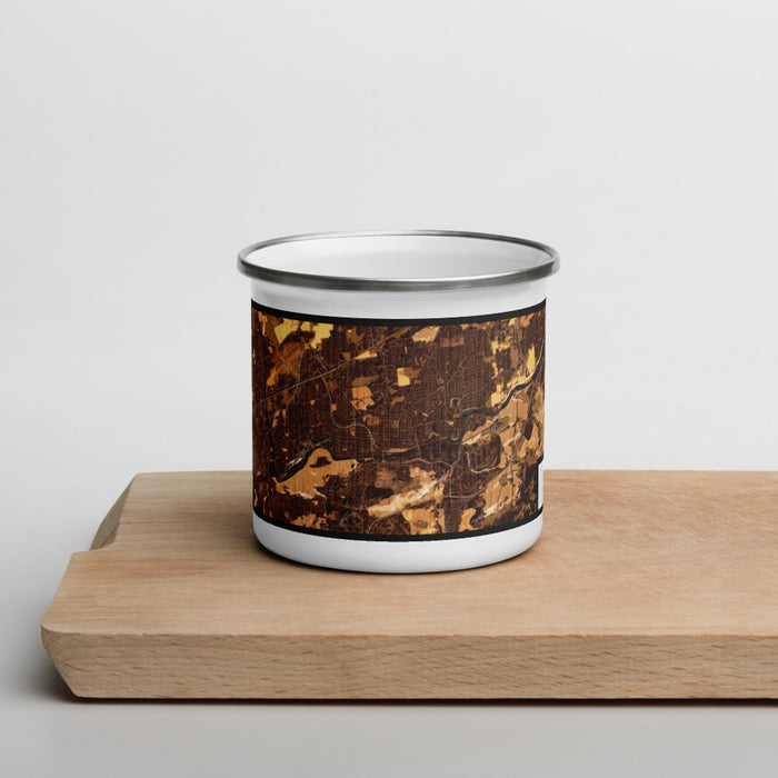 Front View Custom Bethlehem Pennsylvania Map Enamel Mug in Ember on Cutting Board