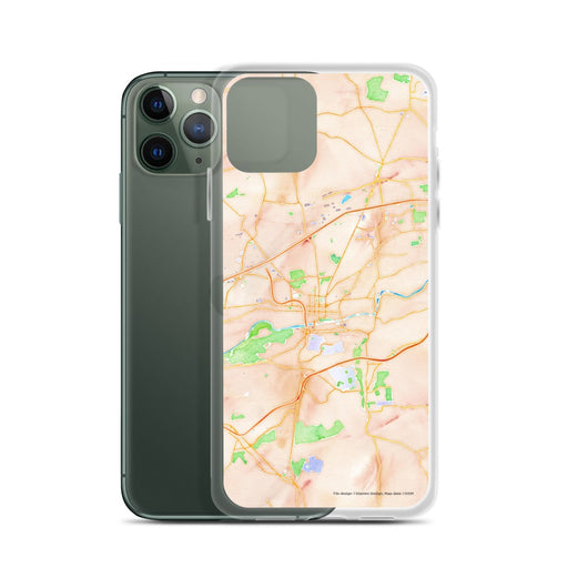 Custom Bethlehem Pennsylvania Map Phone Case in Watercolor on Table with Laptop and Plant
