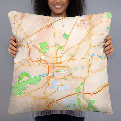 Person holding 22x22 Custom Bethlehem Pennsylvania Map Throw Pillow in Watercolor