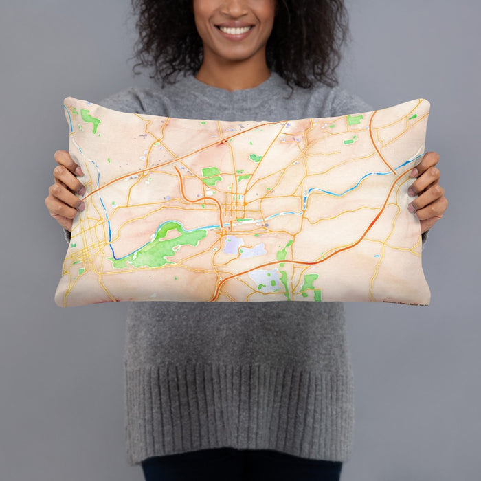 Person holding 20x12 Custom Bethlehem Pennsylvania Map Throw Pillow in Watercolor