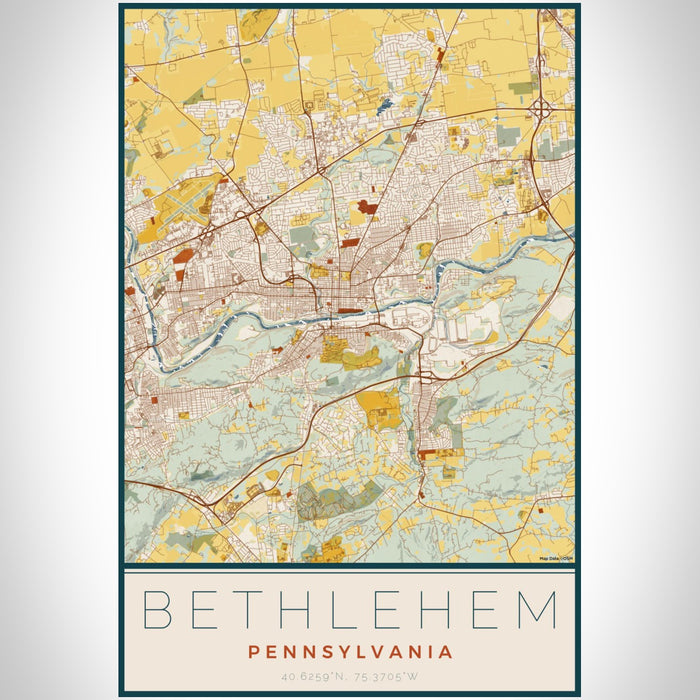 Bethlehem Pennsylvania Map Print Portrait Orientation in Woodblock Style With Shaded Background
