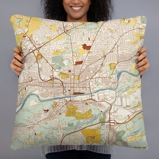 Person holding 22x22 Custom Bethlehem Pennsylvania Map Throw Pillow in Woodblock