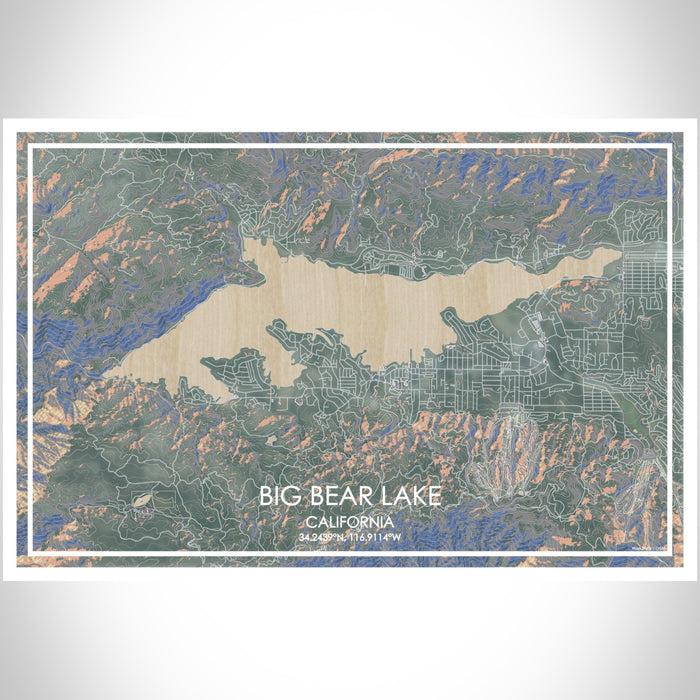 Big Bear Lake California Map Print Landscape Orientation in Afternoon Style With Shaded Background