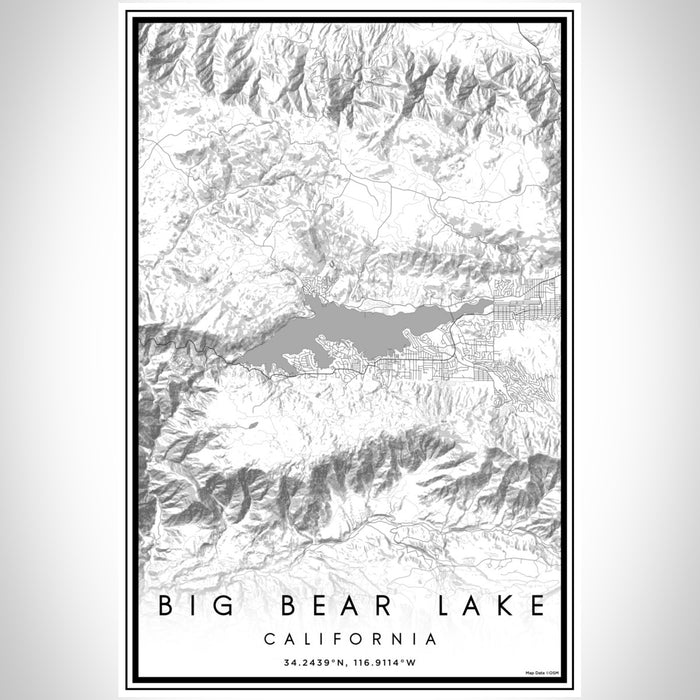 Big Bear Lake California Map Print Portrait Orientation in Classic Style With Shaded Background