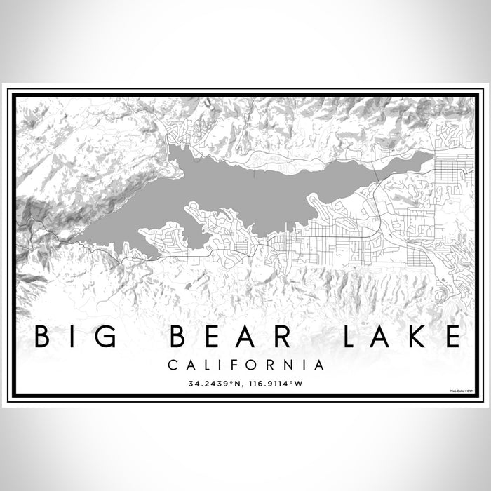 Big Bear Lake California Map Print Landscape Orientation in Classic Style With Shaded Background