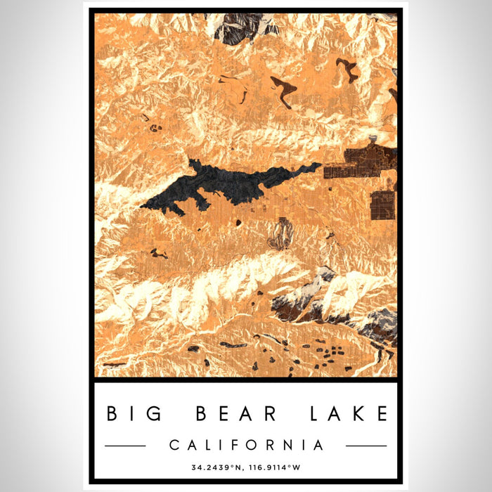 Big Bear Lake California Map Print Portrait Orientation in Ember Style With Shaded Background