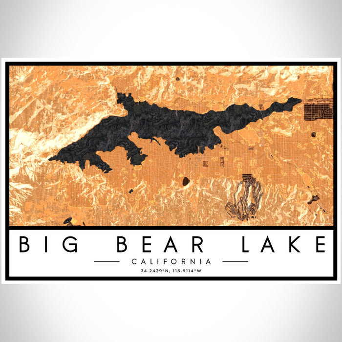 Big Bear Lake California Map Print Landscape Orientation in Ember Style With Shaded Background