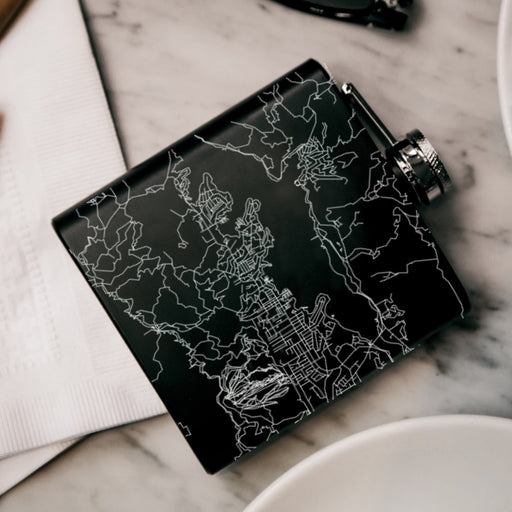 Big Bear Lake California Custom Engraved City Map Inscription Coordinates on 6oz Stainless Steel Flask in Black