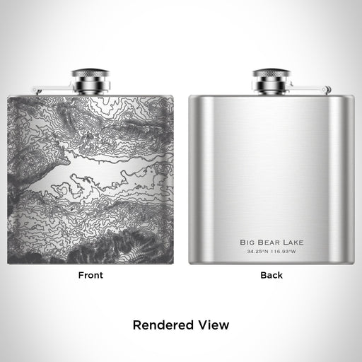 Rendered View of Big Bear Lake California Map Engraving on 6oz Stainless Steel Flask