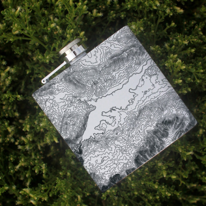 Big Bear Lake California Custom Engraved City Map Inscription Coordinates on 6oz Stainless Steel Flask in White