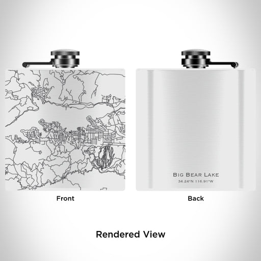 Rendered View of Big Bear Lake California Map Engraving on 6oz Stainless Steel Flask in White