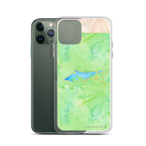 Custom Big Bear Lake California Map Phone Case in Watercolor on Table with Laptop and Plant