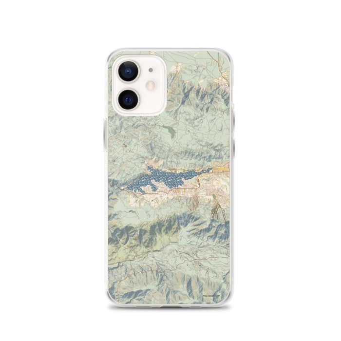 Custom Big Bear Lake California Map iPhone 12 Phone Case in Woodblock
